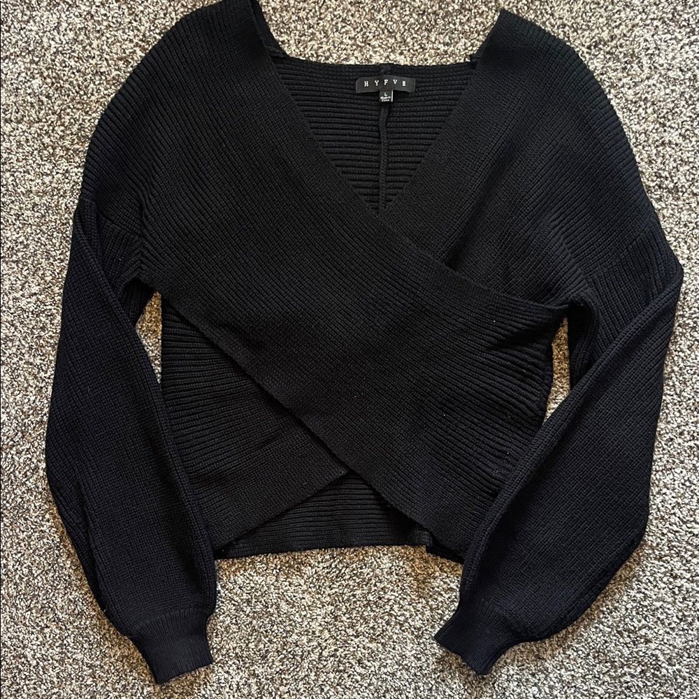 Black Wrap V-Neck Sweater